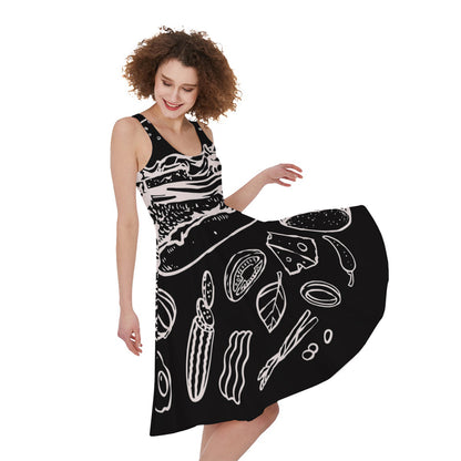 Black And White Hamburger Print Women's Sleeveless Dress