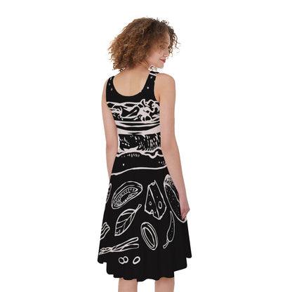 Black And White Hamburger Print Women's Sleeveless Dress