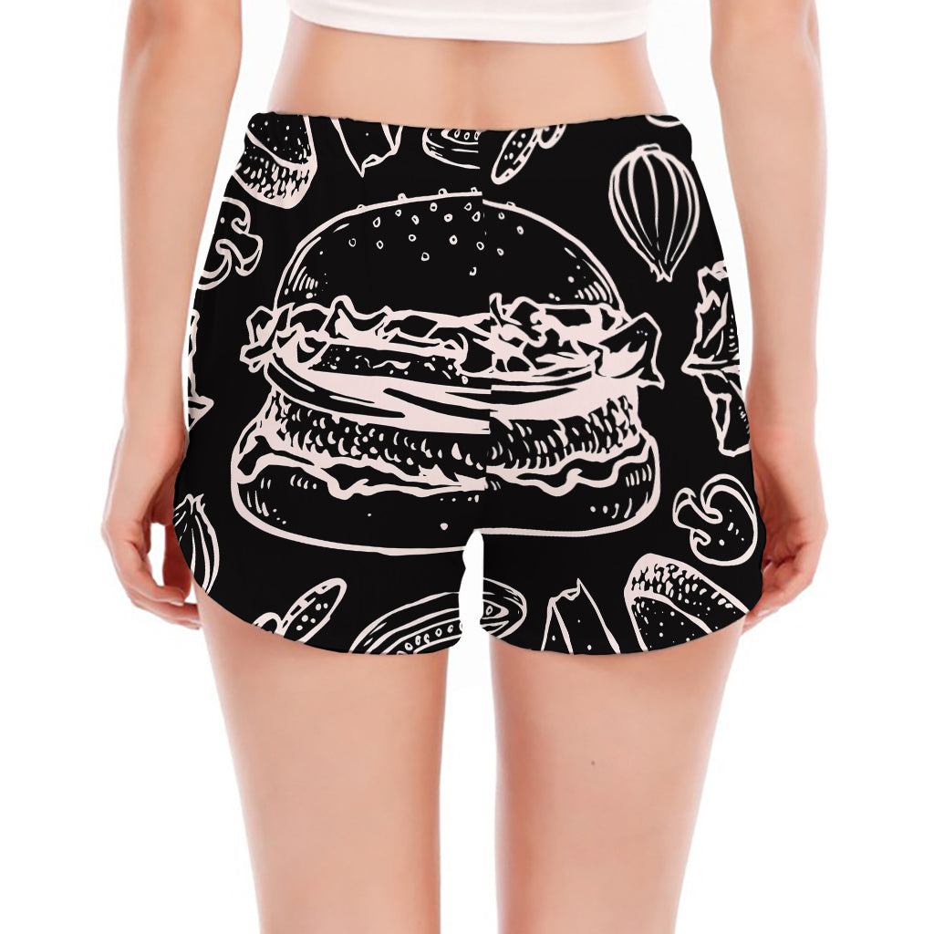 Black And White Hamburger Print Women's Split Running Shorts