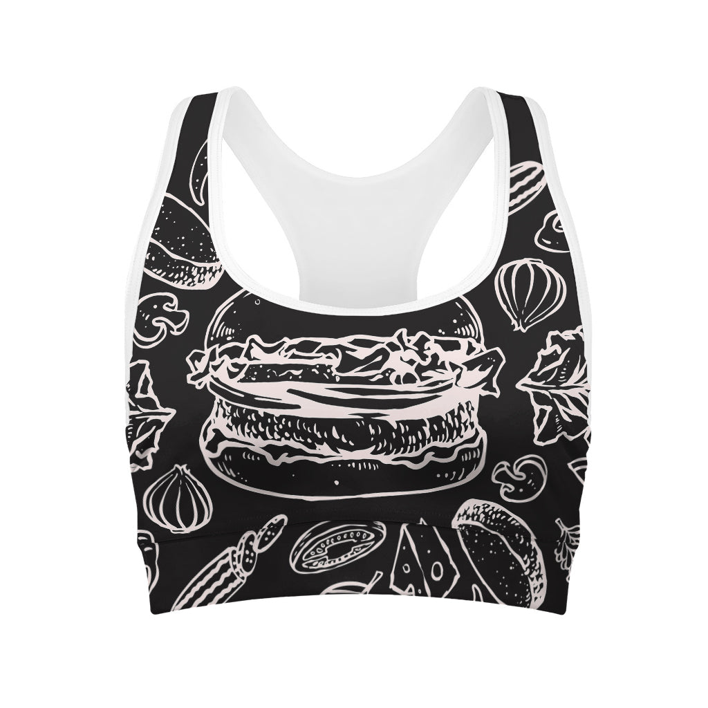 Black And White Hamburger Print Women's Sports Bra