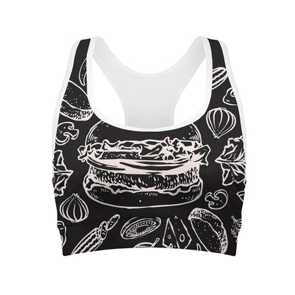 Black And White Hamburger Print Women's Sports Bra