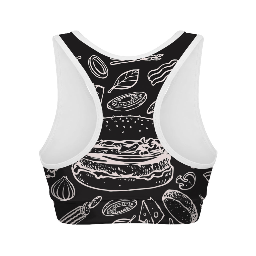 Black And White Hamburger Print Women's Sports Bra