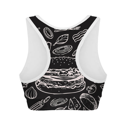 Black And White Hamburger Print Women's Sports Bra