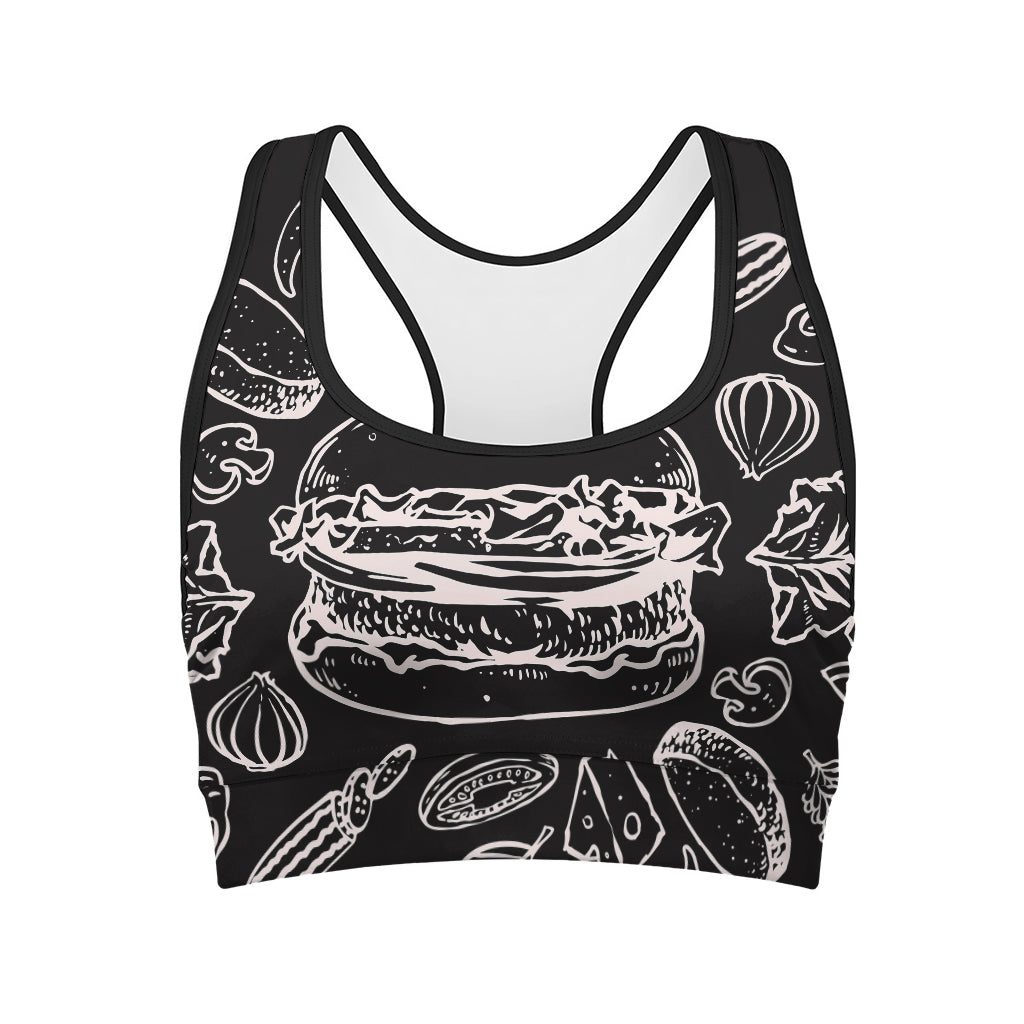 Black And White Hamburger Print Women's Sports Bra