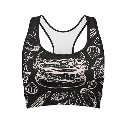 Black And White Hamburger Print Women's Sports Bra