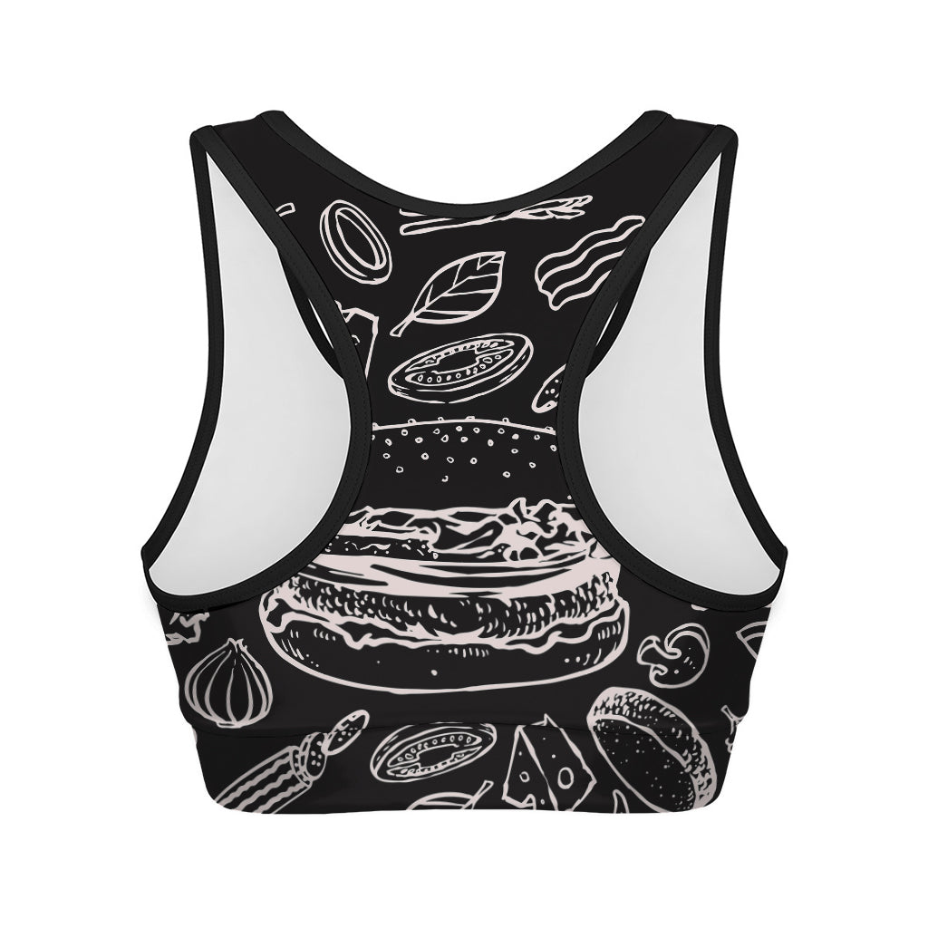 Black And White Hamburger Print Women's Sports Bra