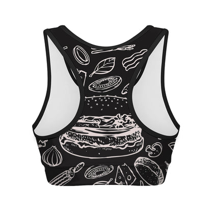 Black And White Hamburger Print Women's Sports Bra