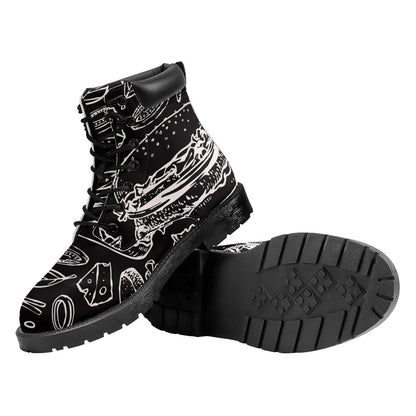 Black And White Hamburger Print Work Boots
