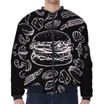 Black And White Hamburger Print Zip Sleeve Bomber Jacket