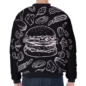 Black And White Hamburger Print Zip Sleeve Bomber Jacket