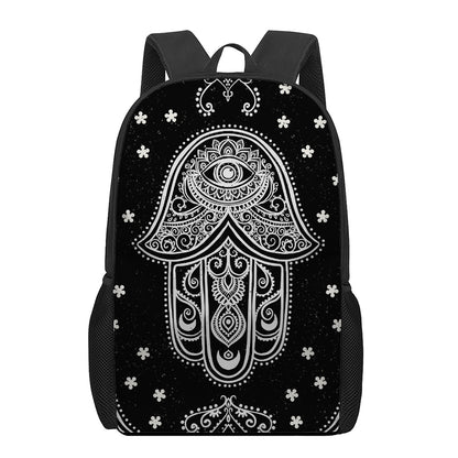 Black And White Hamsa Print 17 Inch Backpack