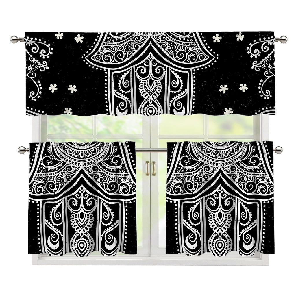 Black And White Hamsa Print 3 Piece Kitchen Curtains