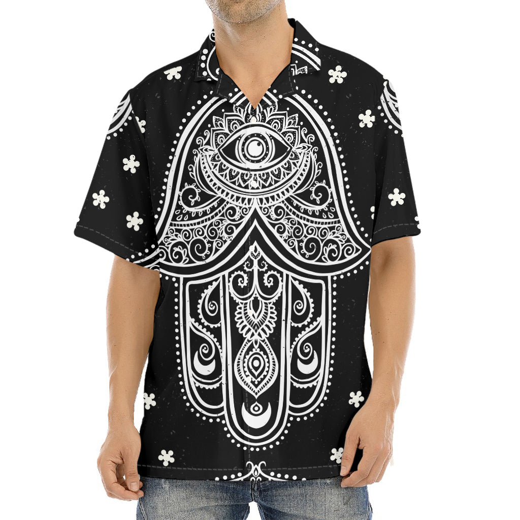 Black And White Hamsa Print Aloha Shirt