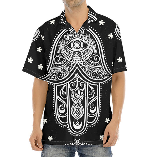 Black And White Hamsa Print Aloha Shirt