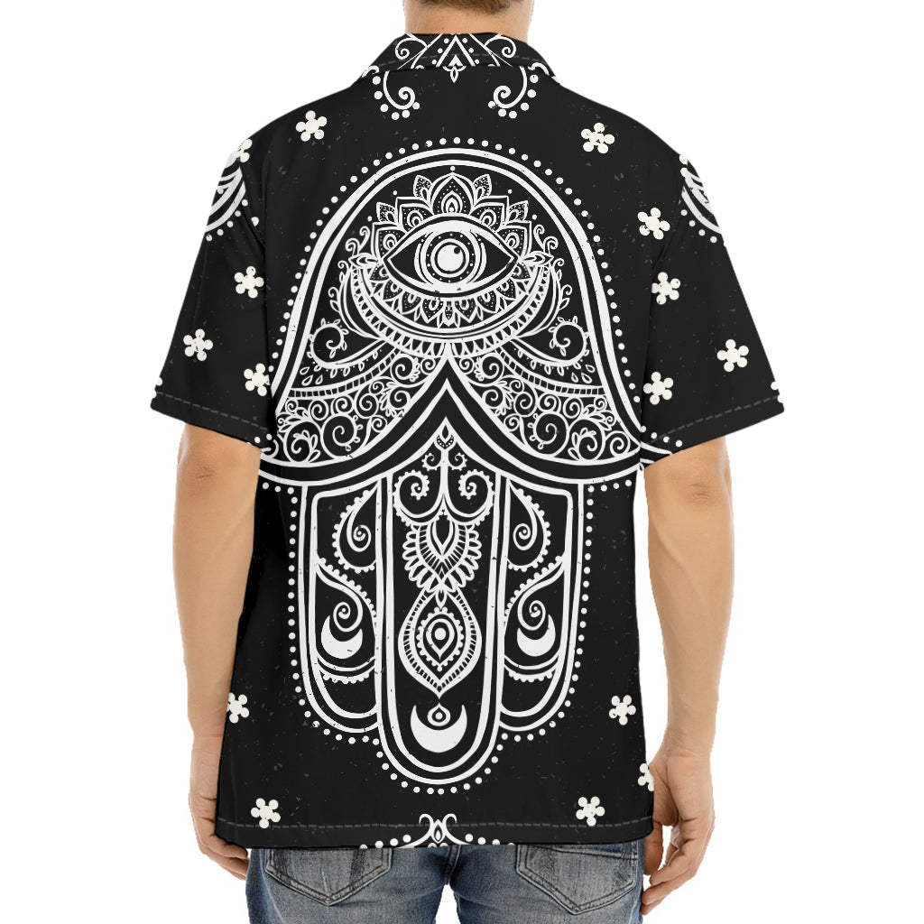Black And White Hamsa Print Aloha Shirt