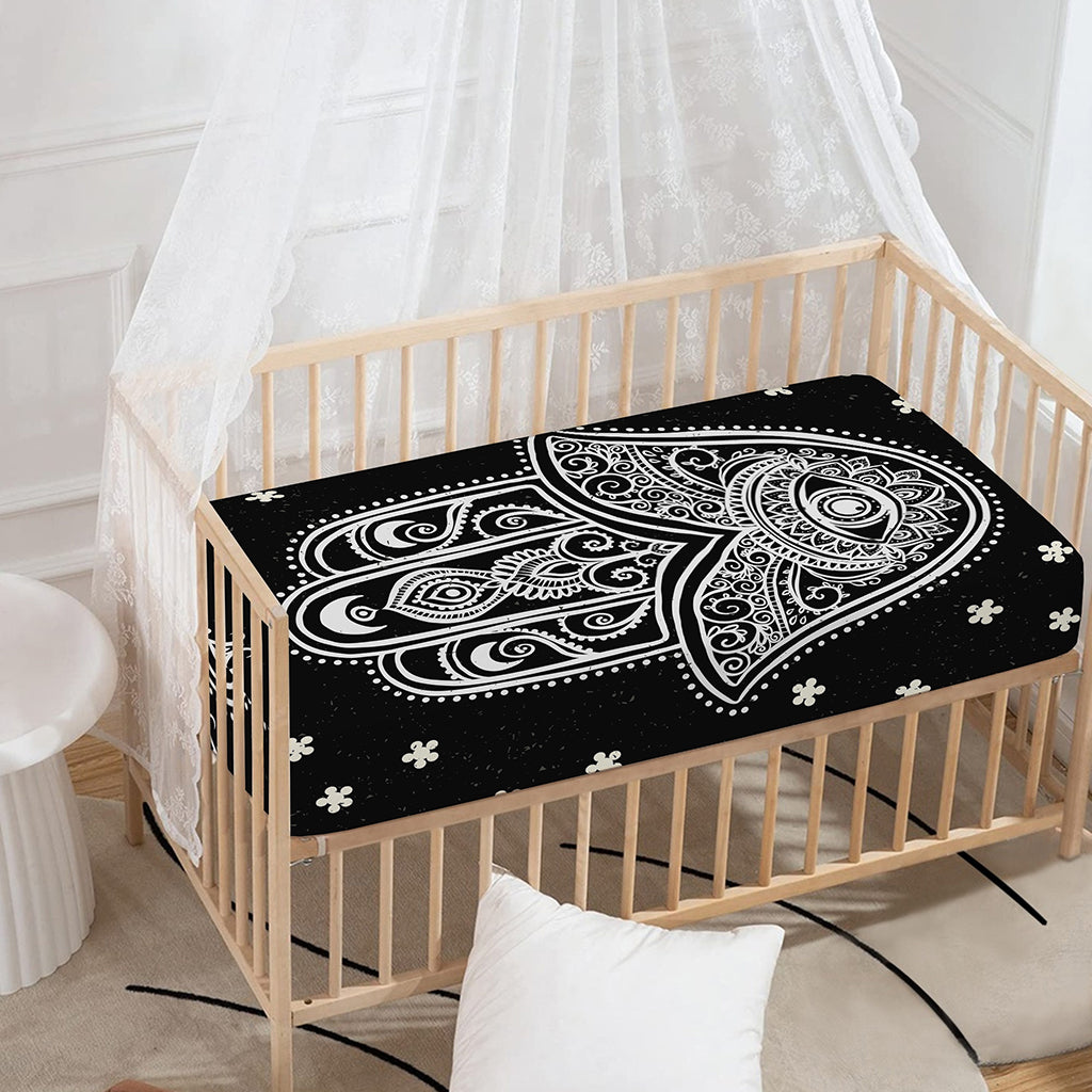 Black And White Hamsa Print Baby Crib Sheet
