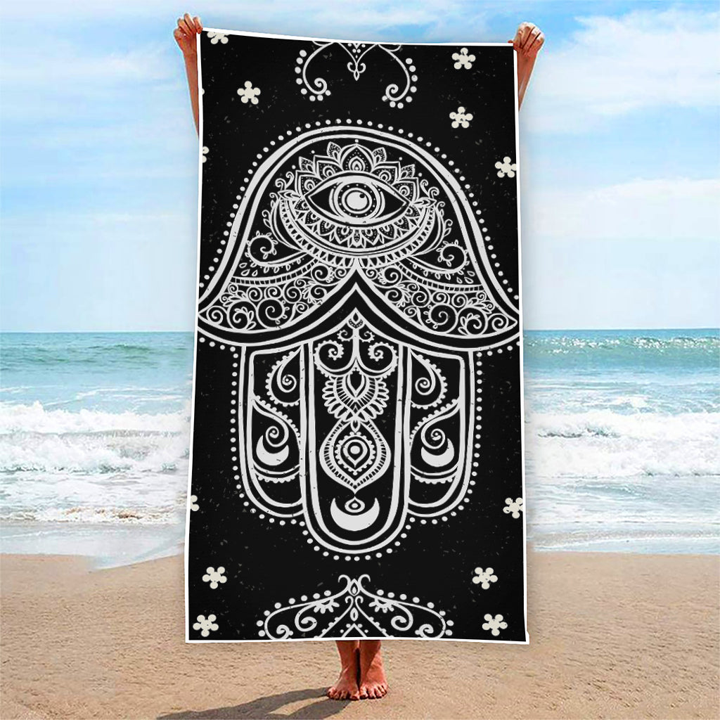 Black And White Hamsa Print Beach Towel
