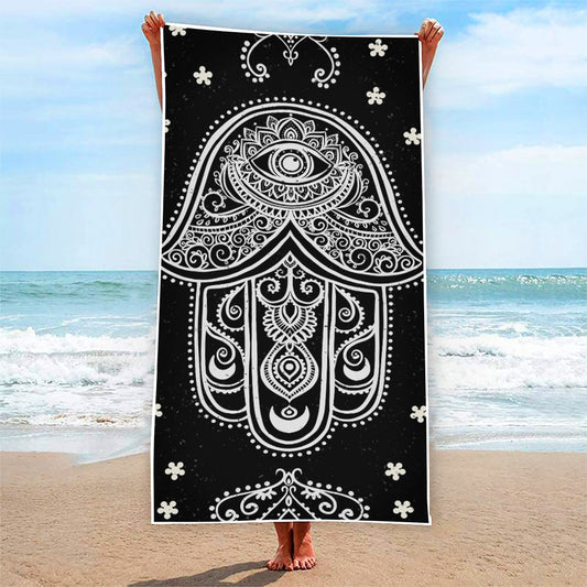 Black And White Hamsa Print Beach Towel