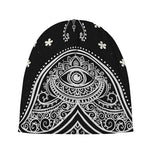 Black And White Hamsa Print Beanie