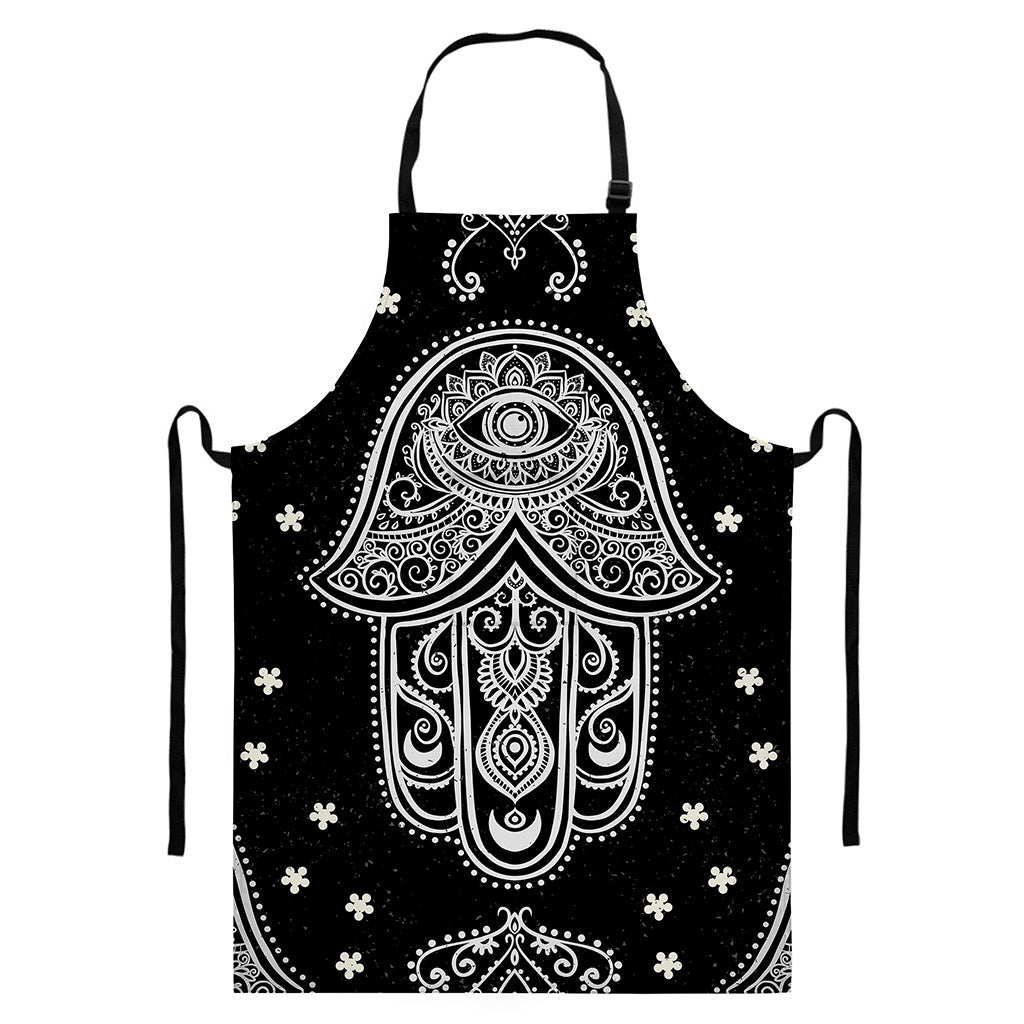 Black And White Hamsa Print Bib Apron With Pocket