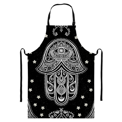 Black And White Hamsa Print Bib Apron With Pocket