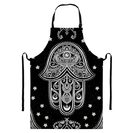 Black And White Hamsa Print Bib Apron With Pocket