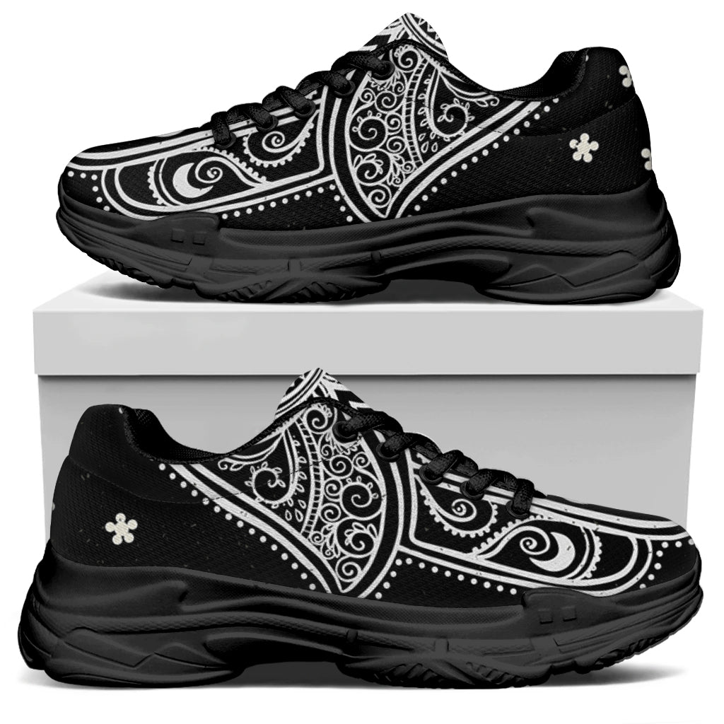 Black And White Hamsa Print Black Chunky Shoes