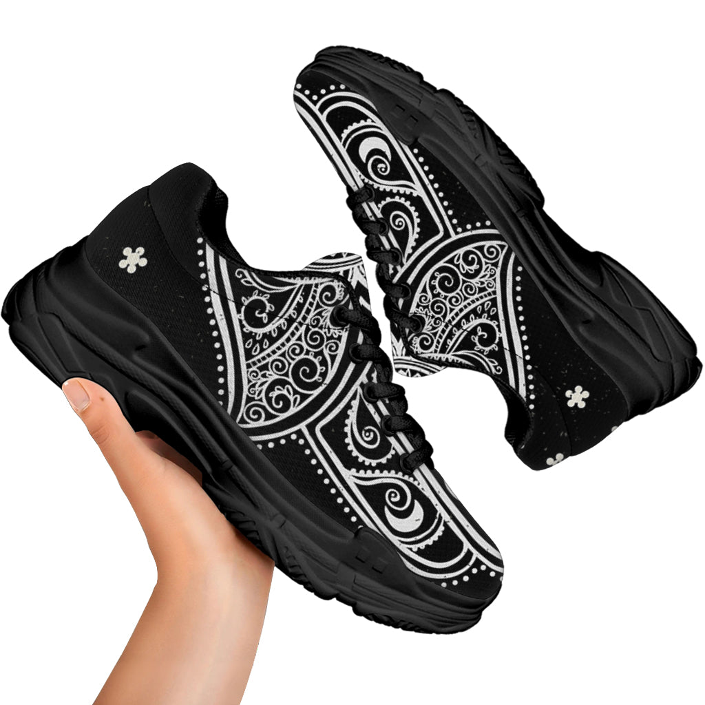 Black And White Hamsa Print Black Chunky Shoes