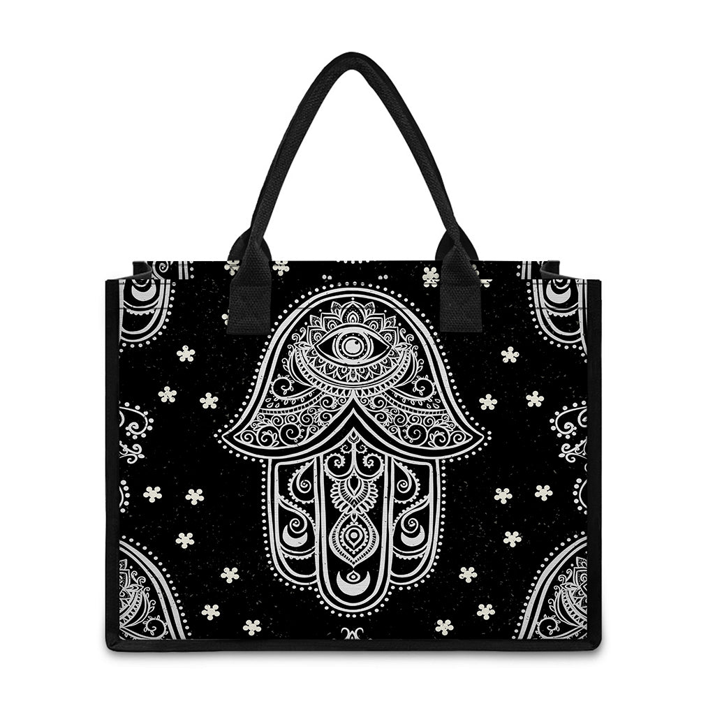 Black And White Hamsa Print Canvas Tote Bag