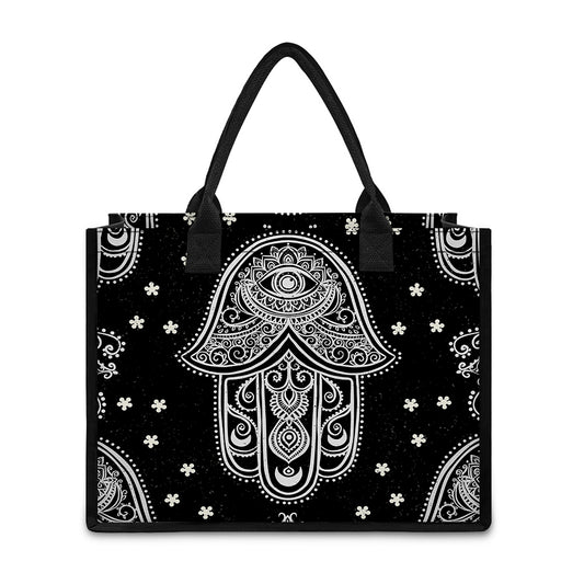 Black And White Hamsa Print Canvas Tote Bag
