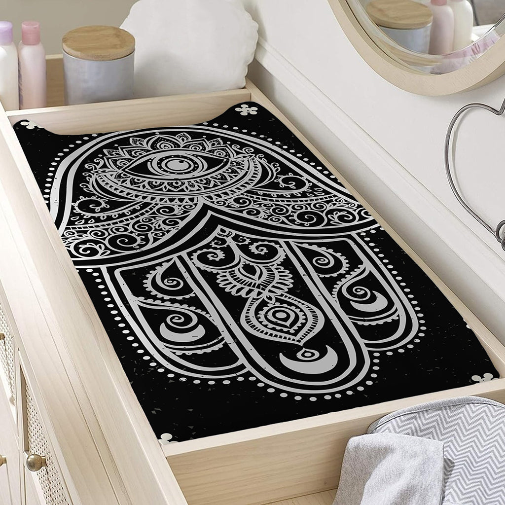 Black And White Hamsa Print Changing Pad Cover
