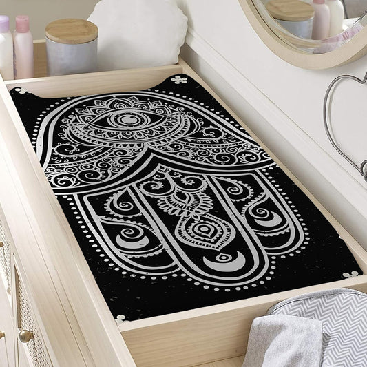 Black And White Hamsa Print Changing Pad Cover