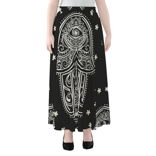 Black And White Hamsa Print Chiffon Maxi Skirt