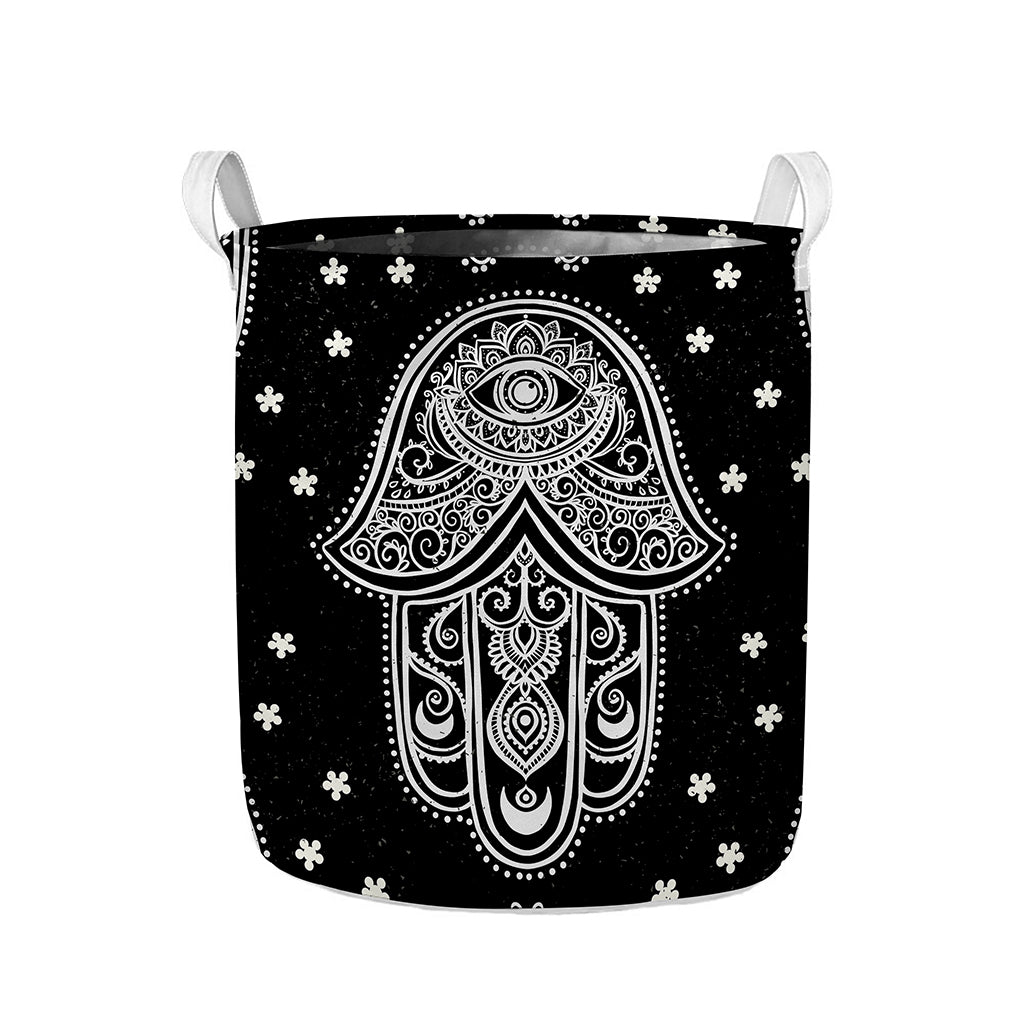 Black And White Hamsa Print Collapsible Laundry Basket