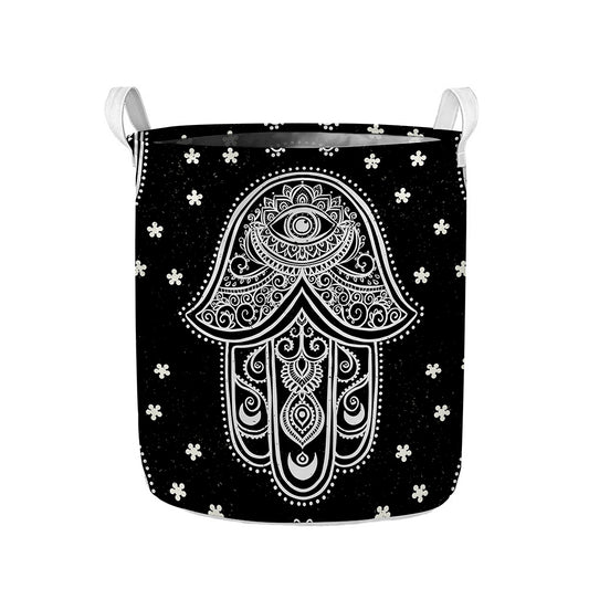Black And White Hamsa Print Collapsible Laundry Basket
