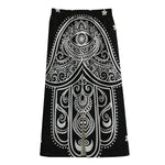 Black And White Hamsa Print Cotton Front Slit Maxi Skirt