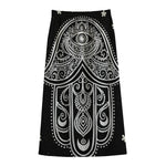 Black And White Hamsa Print Cotton Front Slit Maxi Skirt