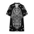 Black And White Hamsa Print Cotton Hawaiian Shirt