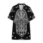 Black And White Hamsa Print Cotton Hawaiian Shirt