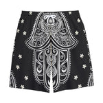 Black And White Hamsa Print Cotton Shorts