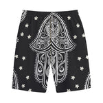 Black And White Hamsa Print Cotton Shorts