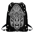 Black And White Hamsa Print Drawstring Backpack