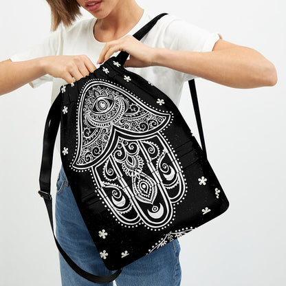 Black And White Hamsa Print Drawstring Backpack