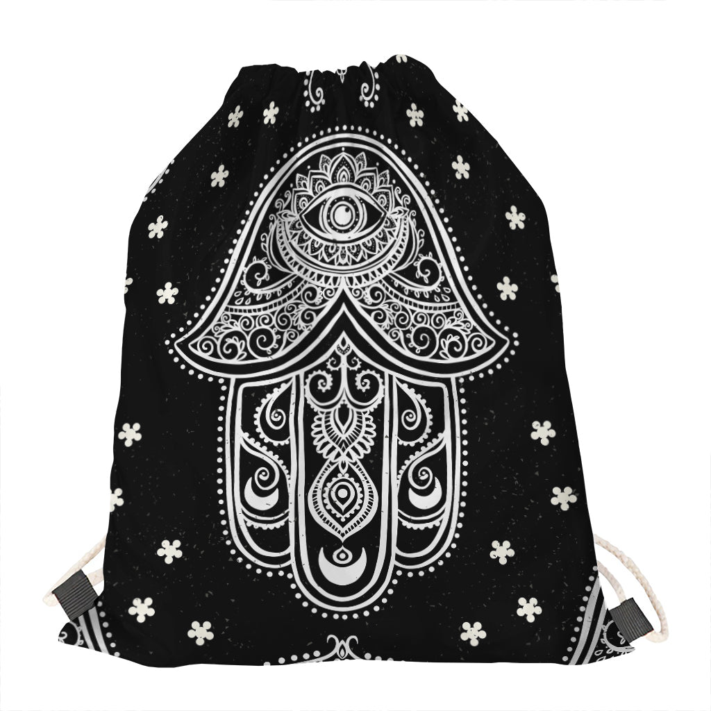 Black And White Hamsa Print Drawstring Bag
