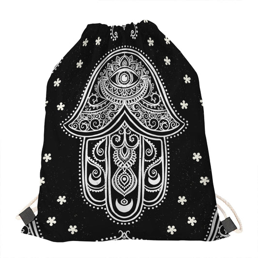 Black And White Hamsa Print Drawstring Bag