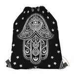 Black And White Hamsa Print Drawstring Bag