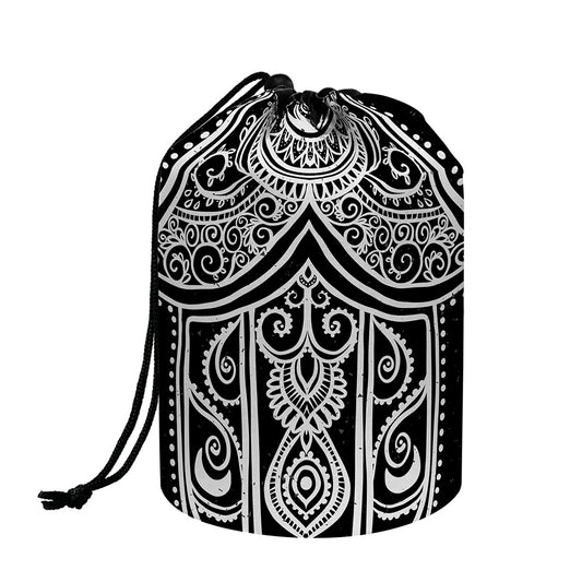 Black And White Hamsa Print Drawstring Makeup Bag