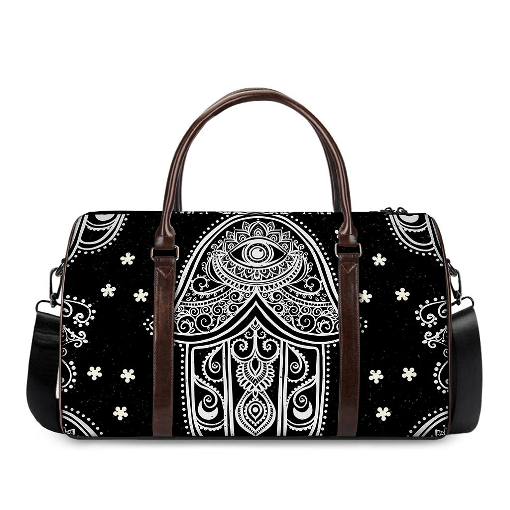 Black And White Hamsa Print Duffle Bag