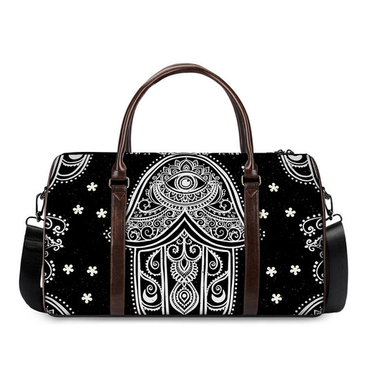 Black And White Hamsa Print Duffle Bag