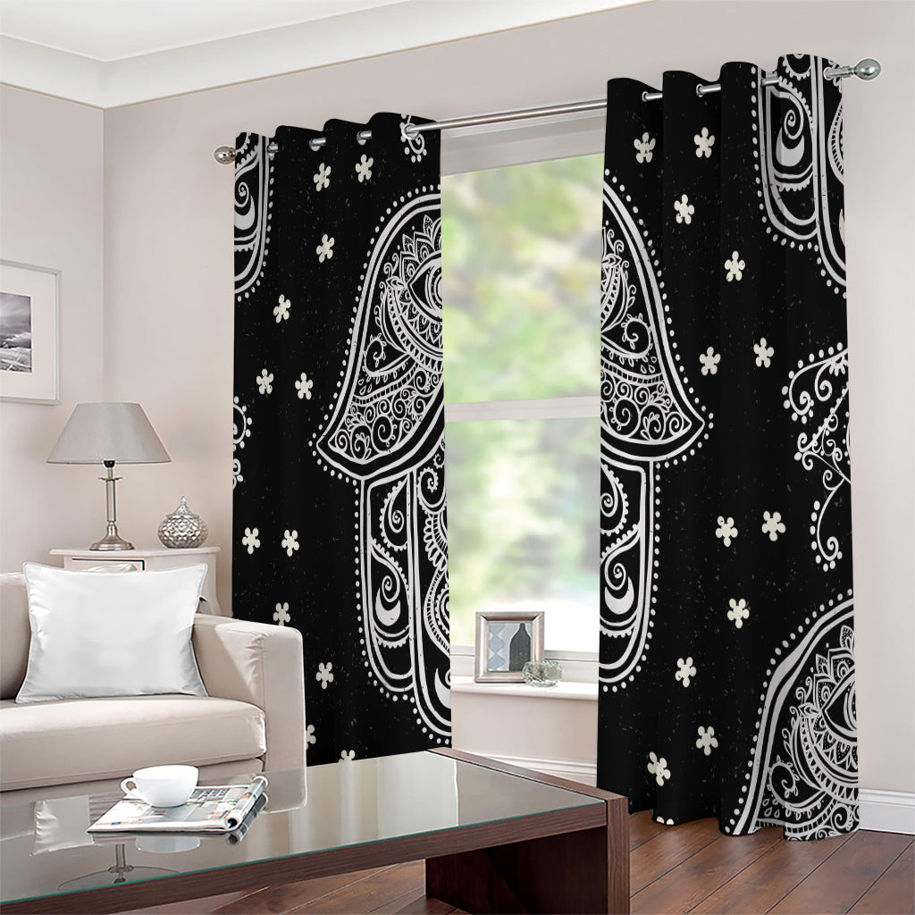 Black And White Hamsa Print Extra Wide Grommet Curtains